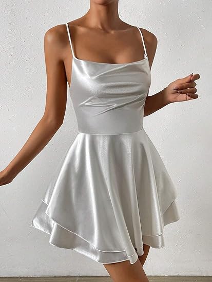 Sleeveless White Lace Up Backless Cami Dress Fashion Mini Short Dress