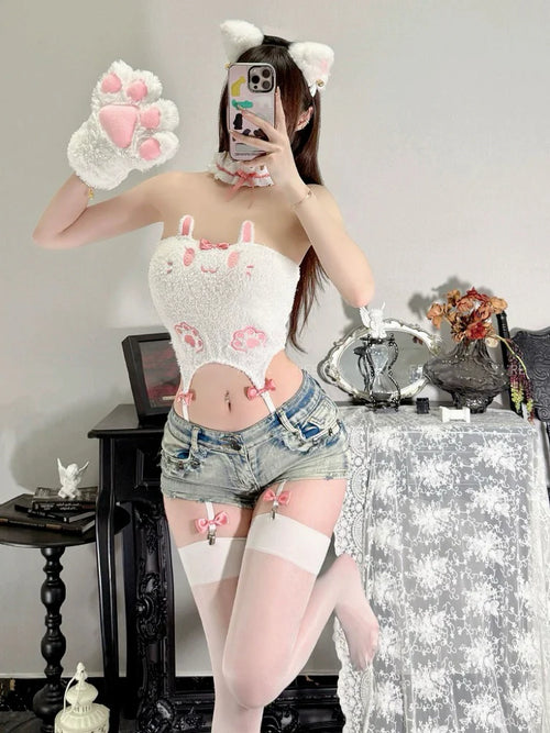 Cute plush cat paw camisole top