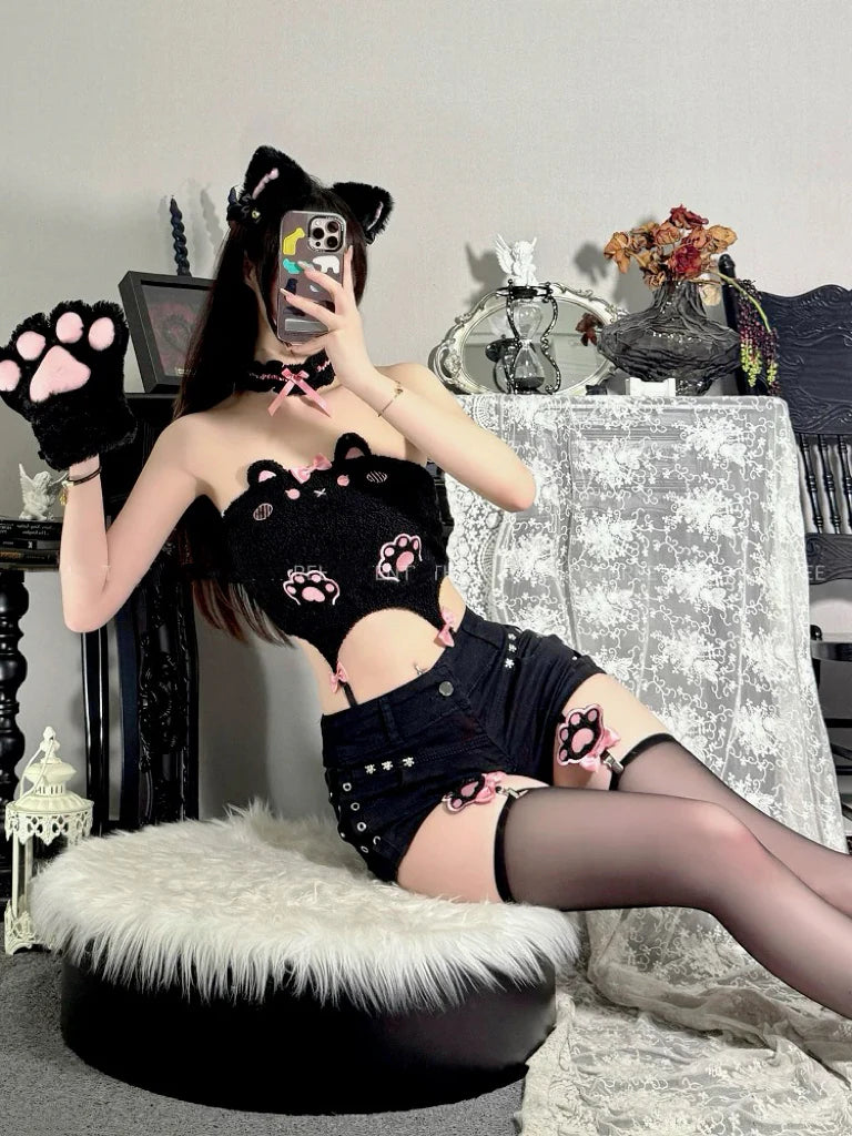Cute plush cat paw camisole top