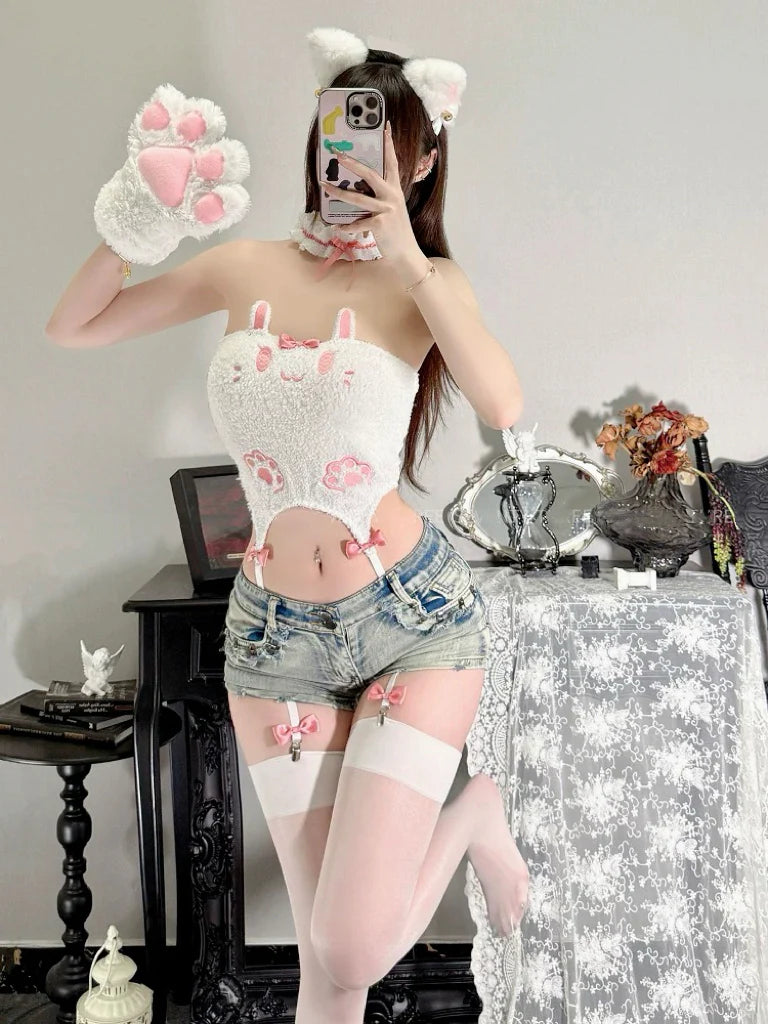 Cute plush cat paw camisole top