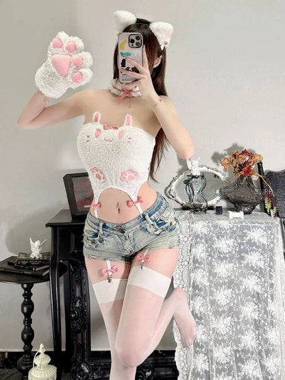 Cute plush cat paw camisole top